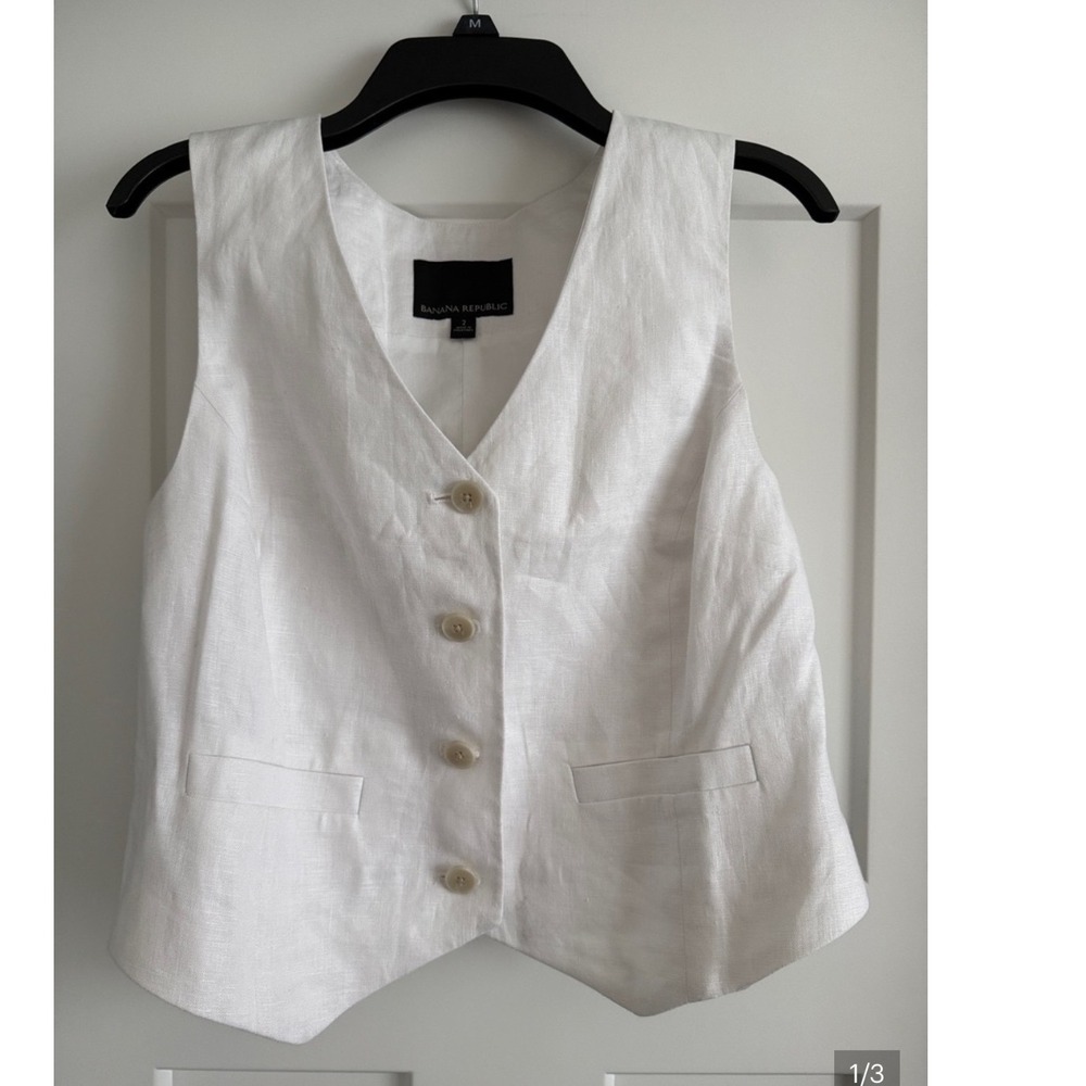 Banana Republic Women White 100% Linen Tailored Waistcoat Vest Size 12 NWT